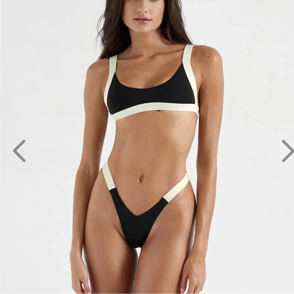 NWT OneOne Swimwear SET Bikini Cape Swimsuit Black White Marina Elena NEW Trendy - Picture 4 of 17